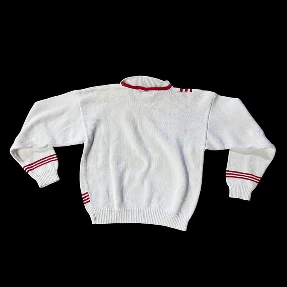 Vintage 1980s Sweater White Red Stripes idioms Retro Preppy Size Medium Retro - Picture 3 of 10